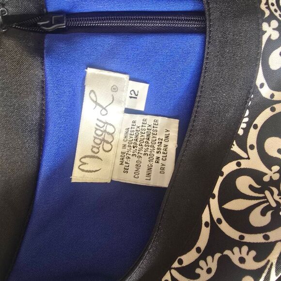 Maggy L Blk/White Print Sheath Dress Blk Border Trim at Hem and Neck, NWOT,Sz.12 - Picture 5 of 7